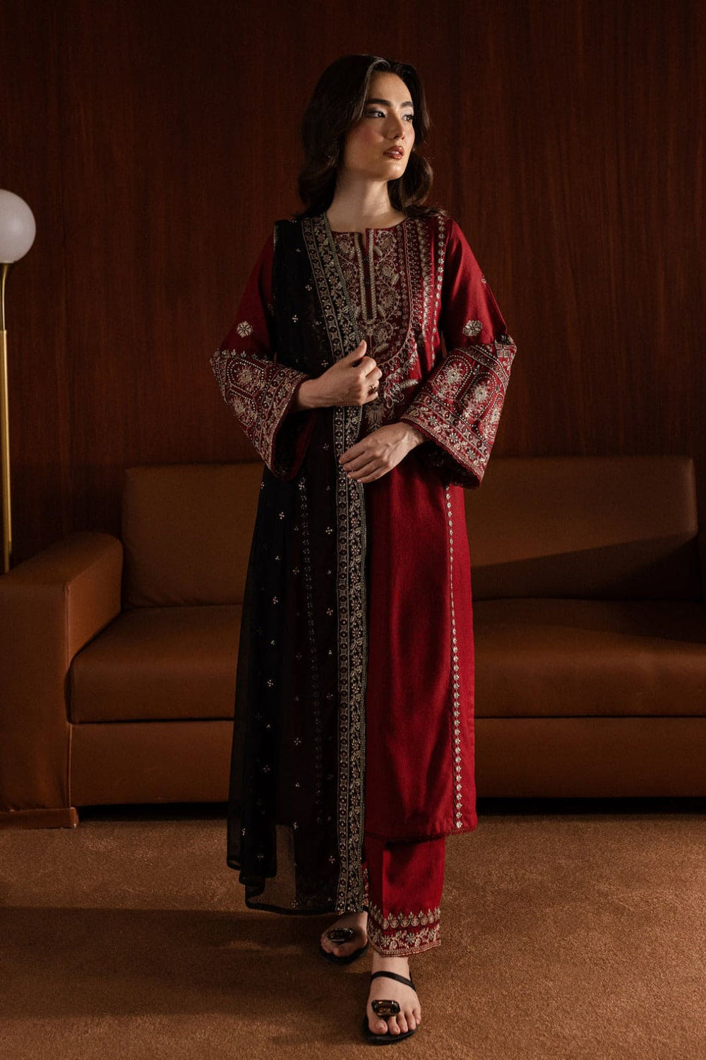 Royal Maroon Lal Pari 3Pc Embroidered Lawn Dress